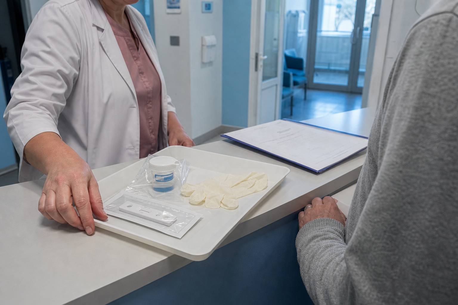 Медицинский работник подготавливает тестирование пациента на наркотики
